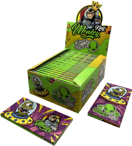 Display de 24 libritos Monkey King Monkey Pack Magnético King Size Slim Alien Burst con tips, 32 hojas por librito