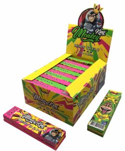 Display de 24 libritos Monkey King Paper Pack magnético King Size Slim Ready to Fly + Tips, unbleached