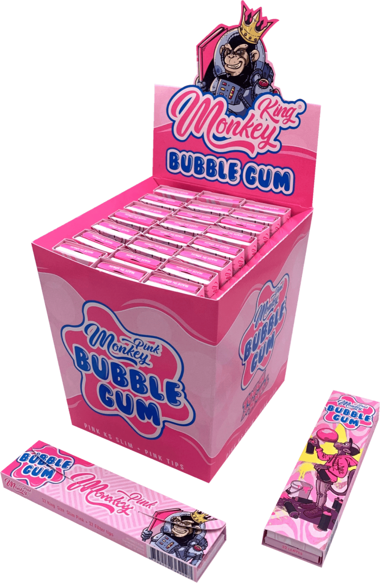 Display de 24 libritos Monkey King Monkey Pack Smell King Size Slim con tips, aroma a chicle