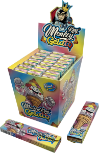 Display de 24 libritos Monkey King Paper Pack Smell King Size Slim Gelato con tips, papel de arroz aromatizado