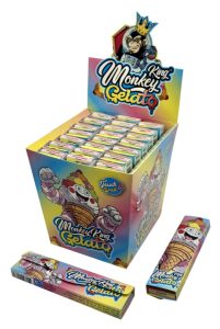 Display de 24 libritos Monkey King Paper Pack Smell King Size Slim Gelato + Tips, unbleached y aromatizado