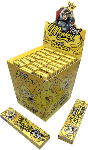 Display de 24 libritos Monkey King Paper Monkey Pack Smell King Size Slim con aroma a plátano