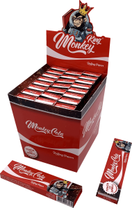 Display de 24 libritos Monkey King Paper Pack Smell King Size Slim Red Cola con tips, de arroz aromatizado