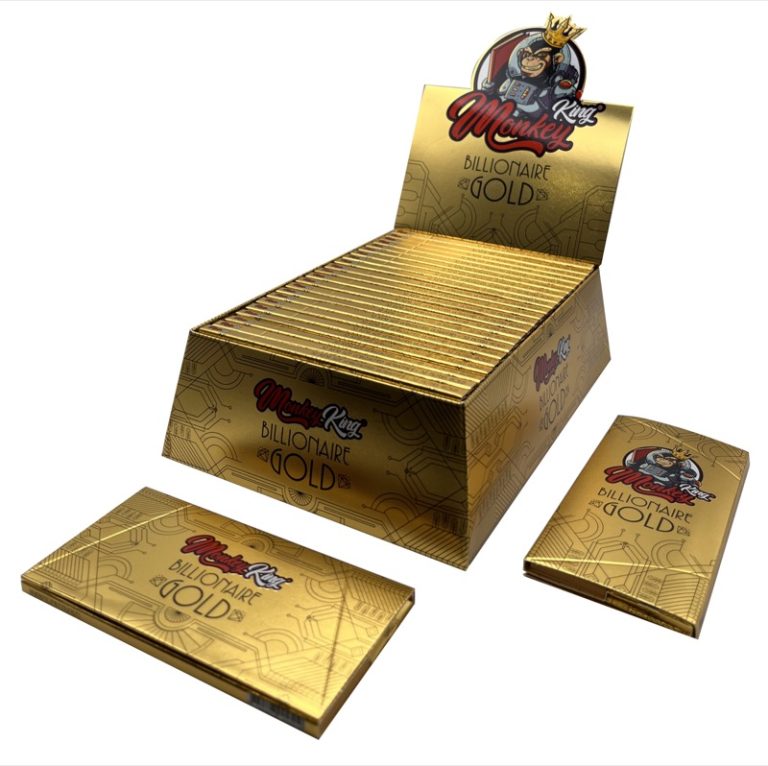 Display de 24 libritos Monkey King Papel Pack Magnético Billionaire Gold King Size Slim + Tips de arroz