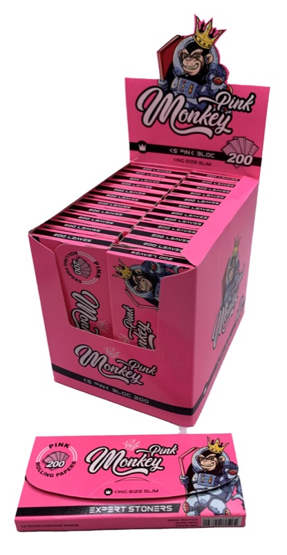 Display de 50 libritos de papel Monkey King Pink King Size Slim de arroz, teñido vegetal (vista 3)