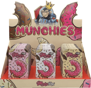 Display de 18 cajas metálicas de bolsillo Munchies Tin Box con diseño Munchies y estampado de hojalata