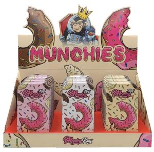 Display de 18 cajas metálicas de bolsillo Munchies Tin Box con diseño Munchies