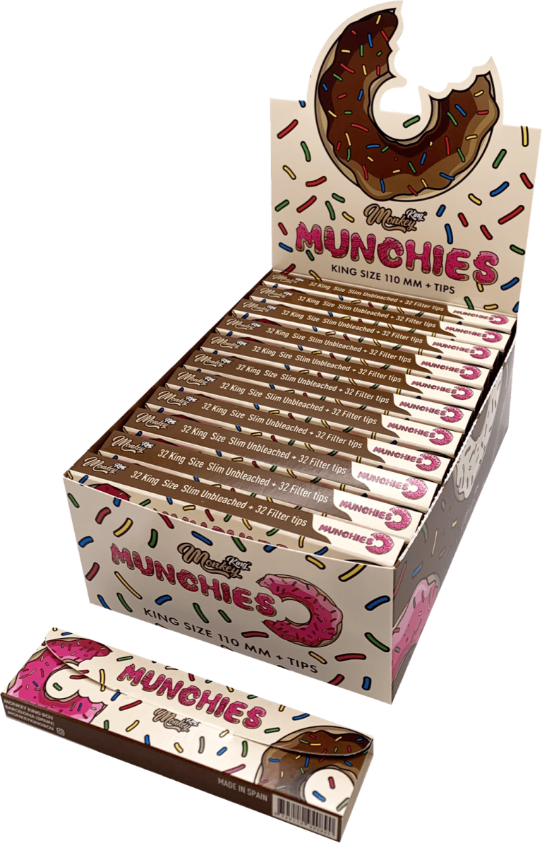 Display de 24 libritos de papel Munchies Pack Classic King Size Slim + Tips de cáñamo sin blanquear