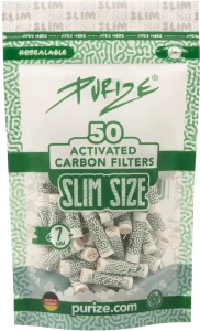 Bolsa resellable de 50 filtros PURIZE Slim Size de carbón activo blancos