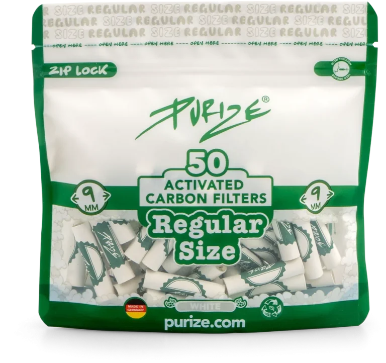 Bolsa resellable de 50 filtros Purize Regular Size blancos de carbón activo