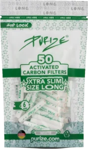 Bolsa resellable de 50 filtros Purize XTRA Slim Size Long White de carbón activo